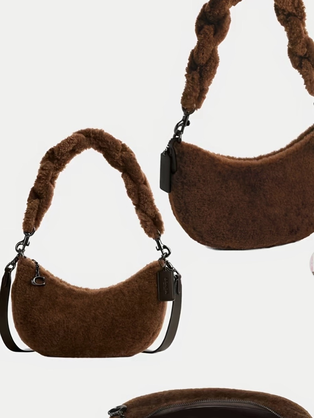 Coach Brown Faux Shearling Crescent Shoulder Bag